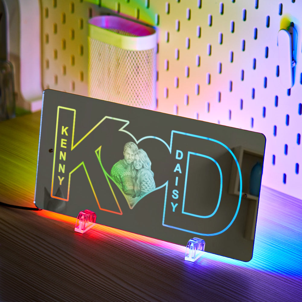Cadeau Personnalisé De Couple De Lumière De Miroir De Photo De Coeur De Lettre - soufeelfr