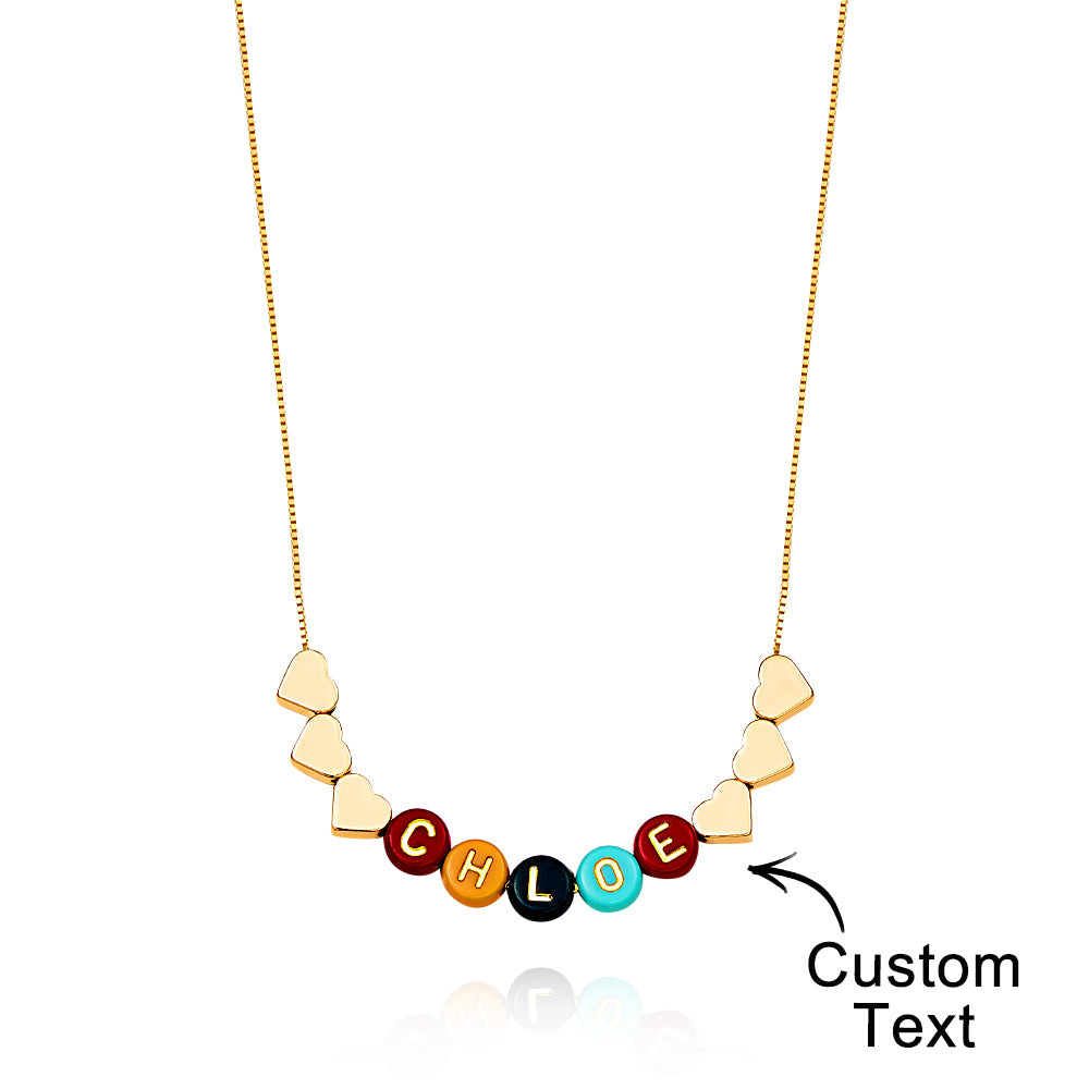 Collier De Lettres Personnalisé, Perles De Couleur, Nom De Cœur, Cadeau Pour Elle - soufeelfr