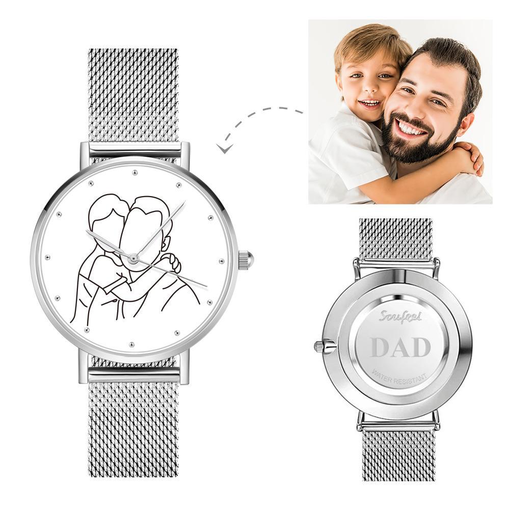 Montre Photo Personnalisée 36mm, Bracelet En Alliage Gravé, Cadeau De Fête Des Pères Pour Papa - soufeelfr