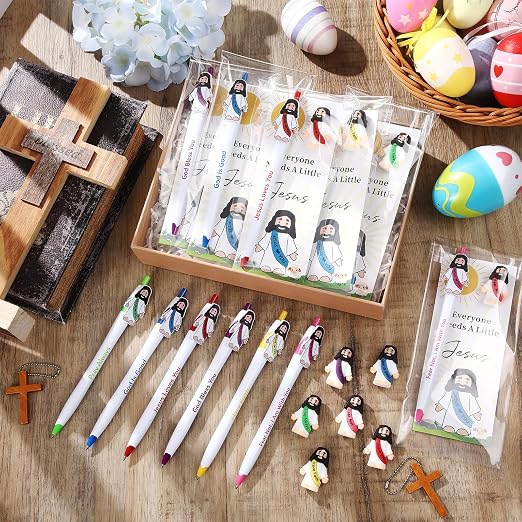Lot de 6 Stylos Jésus Colorés pour Enfants – Fournitures Scolaires Chrétiennes pour la Rentrée, Cadeau École du Dimanche