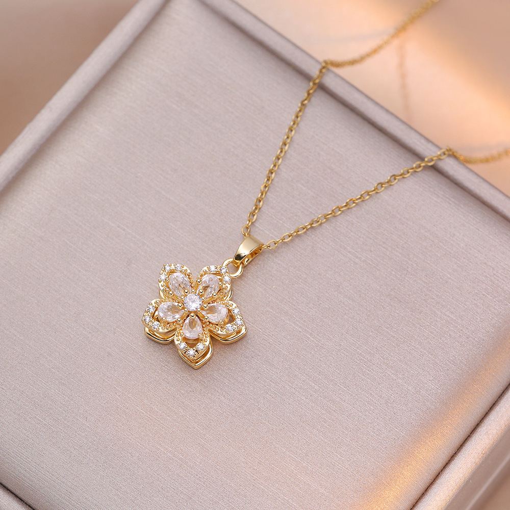 Collier En Zircon Rotatif Eternal Bloom - Cadeau De Bijoux Floraux De Luxe Pour Elle - soufeelfr