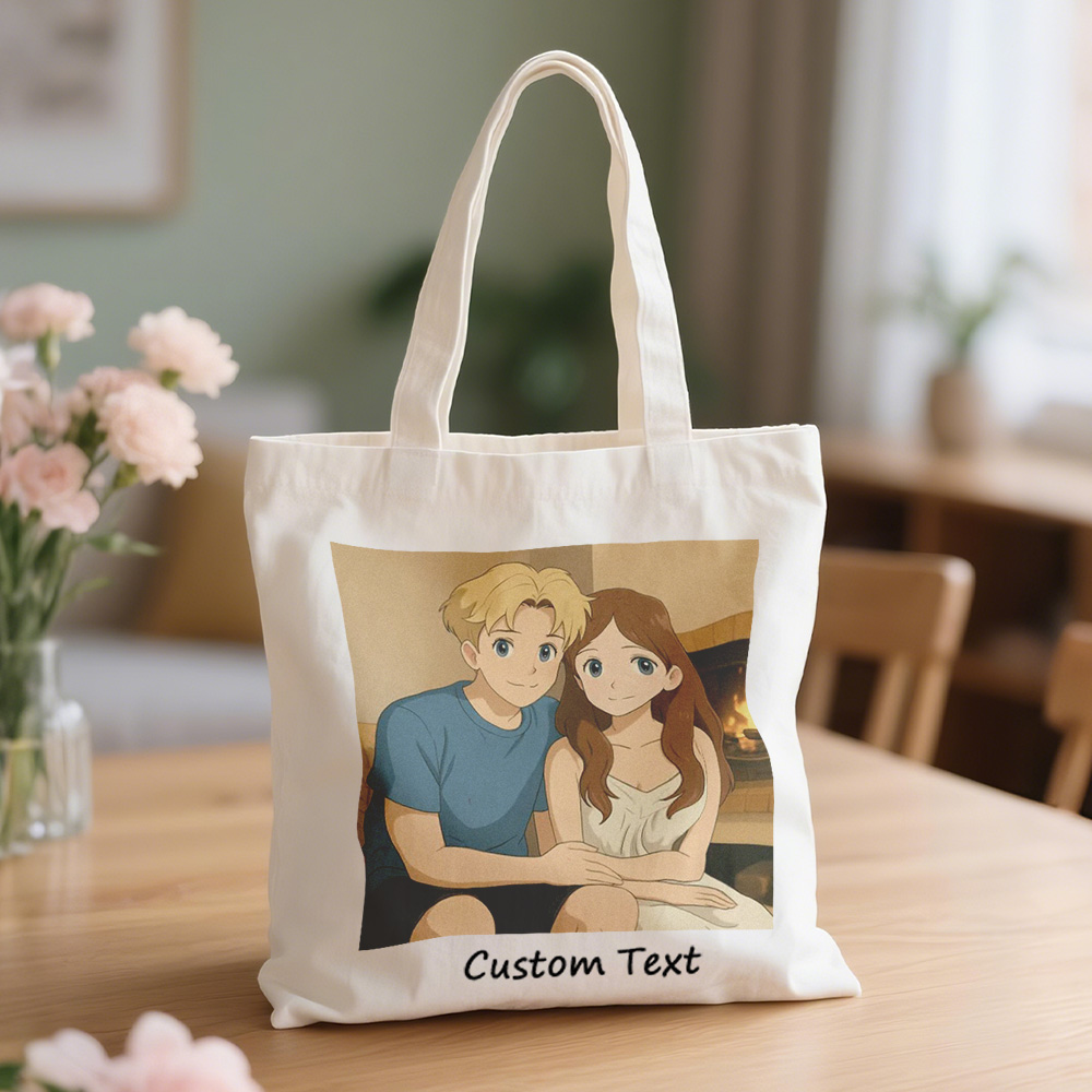 Sac En Toile Photo Personnalisé, Sac En Toile Avec Gravure Photo Effet Dessin Animé Personnalisé, Cadeau Unique - soufeelfr