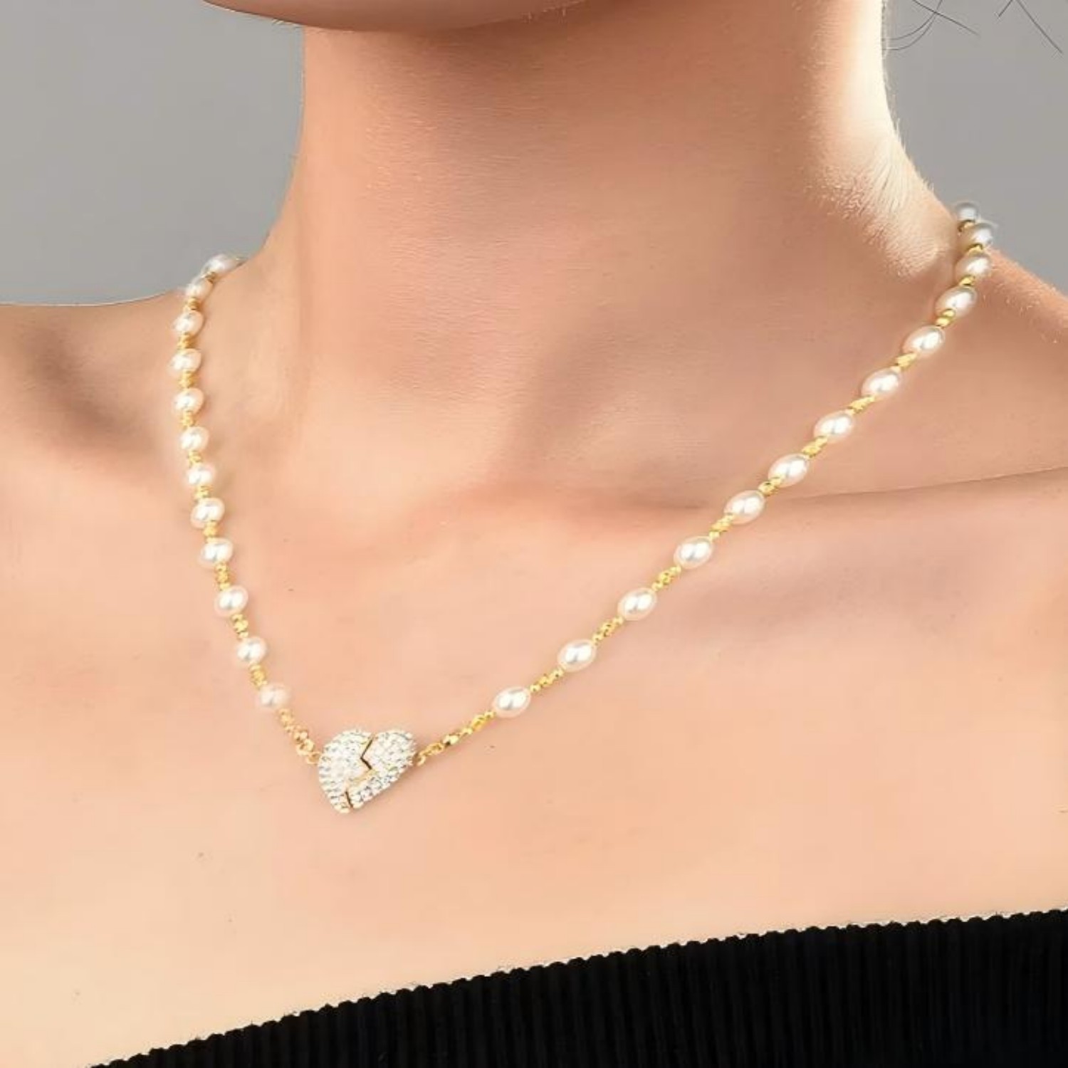 Collier De Perles Avec Pendentif Magnétique En Forme De Cœur, Cadeau Pour Maman - soufeelfr
