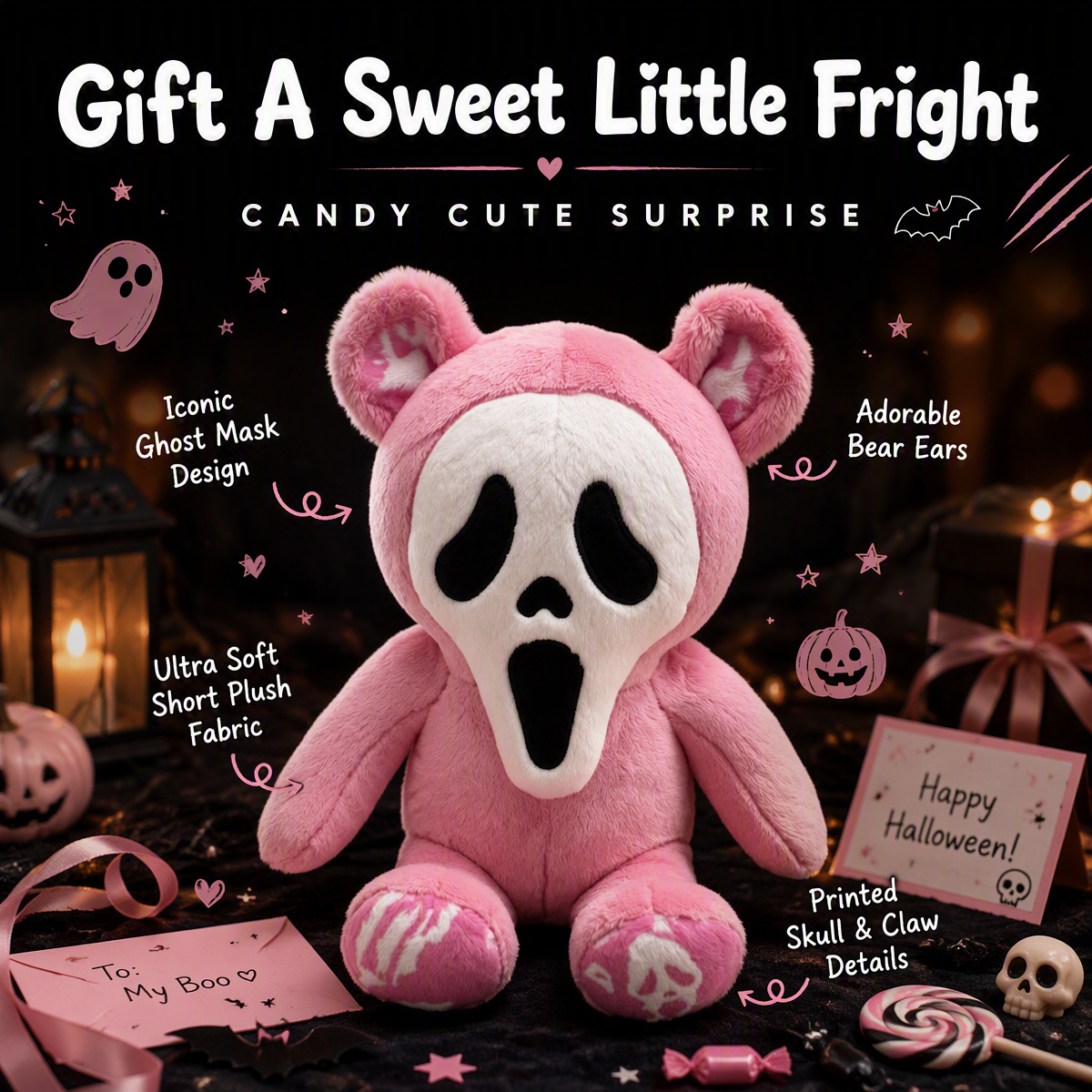 Photo Personnalisée Ours Fantôme En Peluche, Ours En Peluche Personnalisé Pour Halloween, Visage Fantôme Effrayant, Animal En Peluche, Cadeau De Patte Photo De Couple - soufeelfr