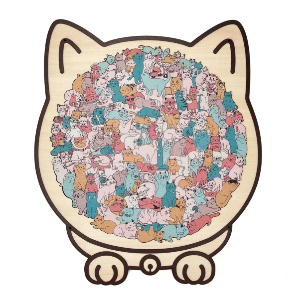 Joli Cadeau De Noël : Puzzle En Bois De 135 Pièces En Forme De Chat Aux Couleurs De Morandi - soufeelfr