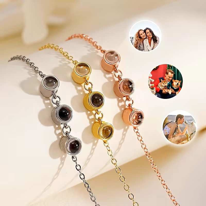 Bracelet Minimaliste À Triple Projection Photo, Bijou Souvenir Personnalisé Pour Immortaliser Les Moments Précieux, Cadeau Pour Elle - soufeelfr