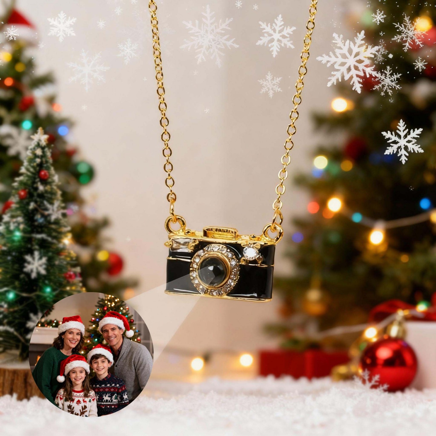 Collana Con Foto Personalizzata, Collana Con Proiezione Di Gemme, Regalo Di Natale Per Lei - soufeelit