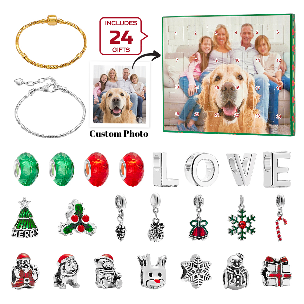 Gioielli Con Foto Personalizzati Calendario Dell'avvento Bracciale Con Foto Ciondolo Con Sorpresa Natalizia Bracciale Con Scatola Regalo Con Conto Alla Rovescia Per 24 Calendari Per Animali Domestici