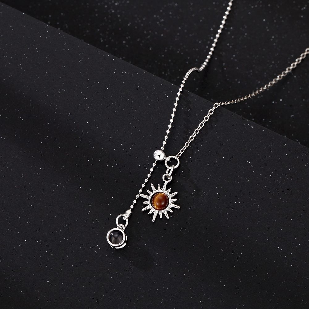 Collana Con Foto Del Sole Personalizzata, Collana Con Gemma E Proiezione, Regalo Di Anniversario Per Lei