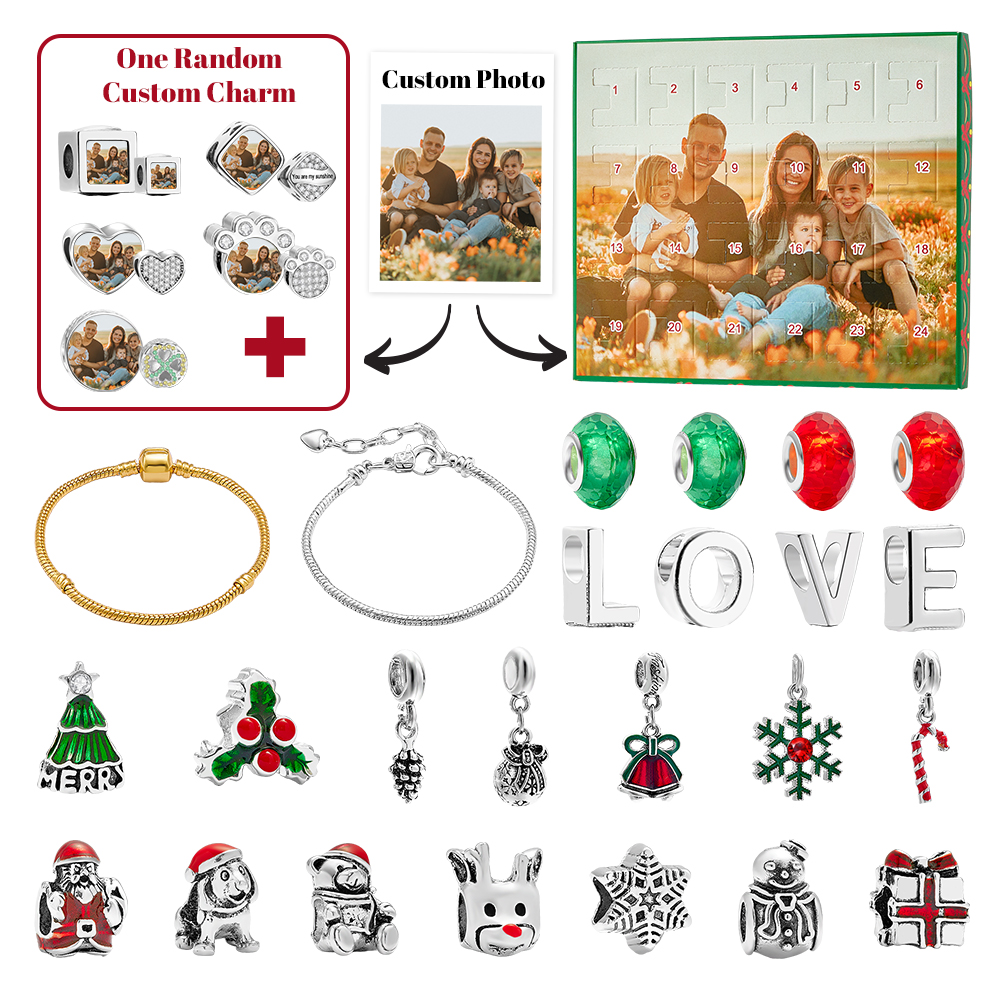 Gioielli Con Foto Personalizzati Calendario Dell'avvento Bracciale Con Foto Ciondolo Con Sorpresa Natalizia Bracciale Con Scatola Regalo Con Conto Alla Rovescia Per 24 Calendari Per La Famiglia