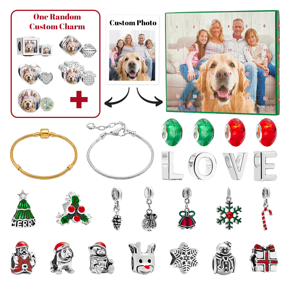 Gioielli Con Foto Personalizzati Calendario Dell'avvento Bracciale Con Foto Ciondolo Con Sorpresa Natalizia Bracciale Con Scatola Regalo Con Conto Alla Rovescia Per 24 Calendari Per Animali Domestici