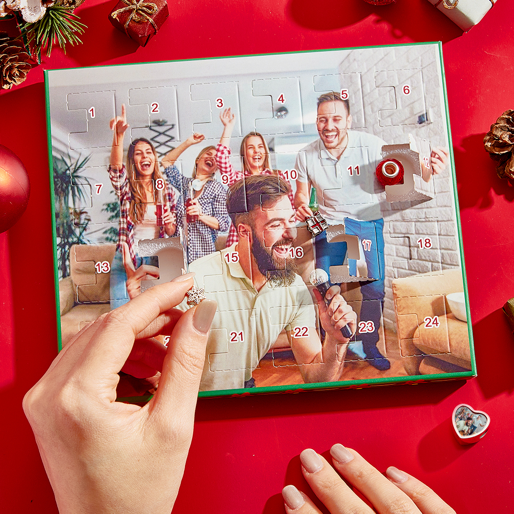 Gioielli Con Foto Personalizzati, Calendario Dell'avvento, Ciondolo Con Foto, Braccialetto Con Scatola Cieca A Sorpresa Natalizia, Braccialetto Con Scatola Regalo Con Conto Alla Rovescia Per 24 Calendari Per Un Amico