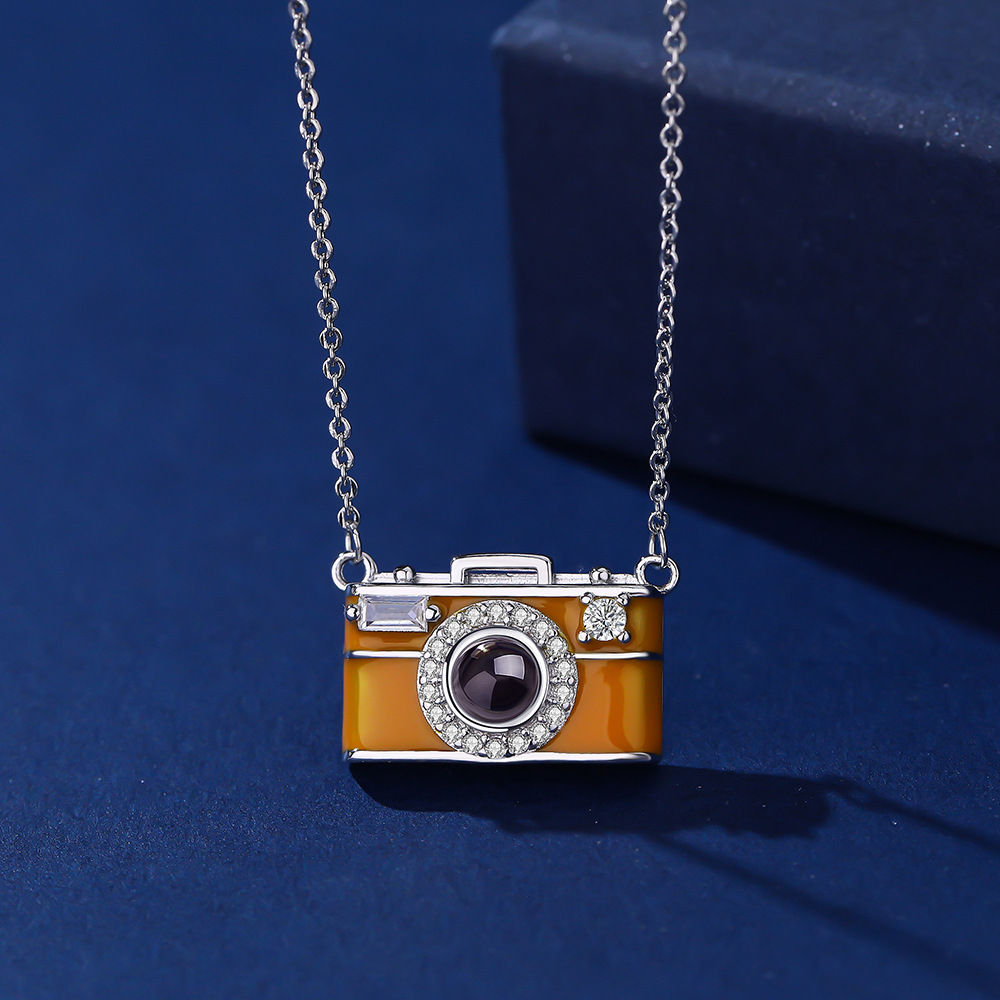 Collana Con Foto Personalizzata, Stile Cartone Animato, Collana Con Macchina Fotografica Con Proiezione Di Gemme, Regali Di Anniversario Per Lei