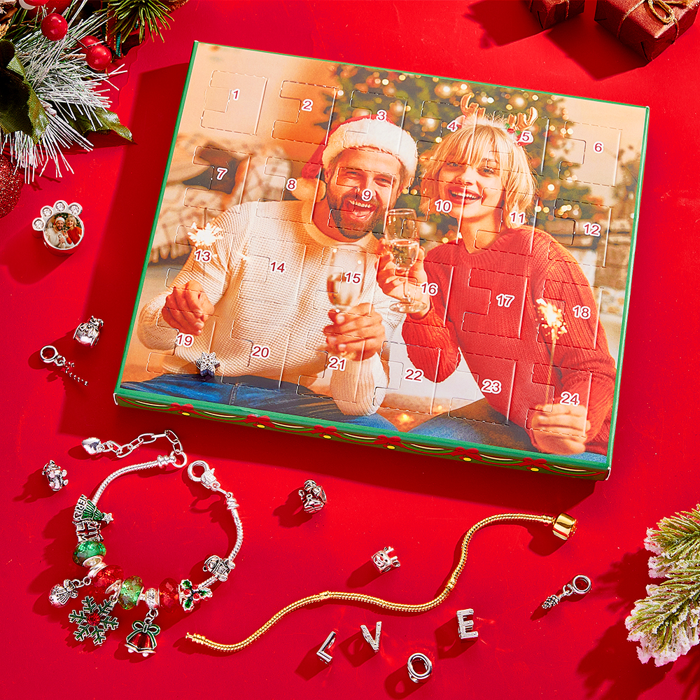 Gioielli Fotografici Personalizzati Calendario Dell'avvento Bracciale Con Scatola Cieca A Sorpresa Con Ciondolo Fotografico 24 Bracciale Con Scatola Regalo Con Conto Alla Rovescia Per Natale