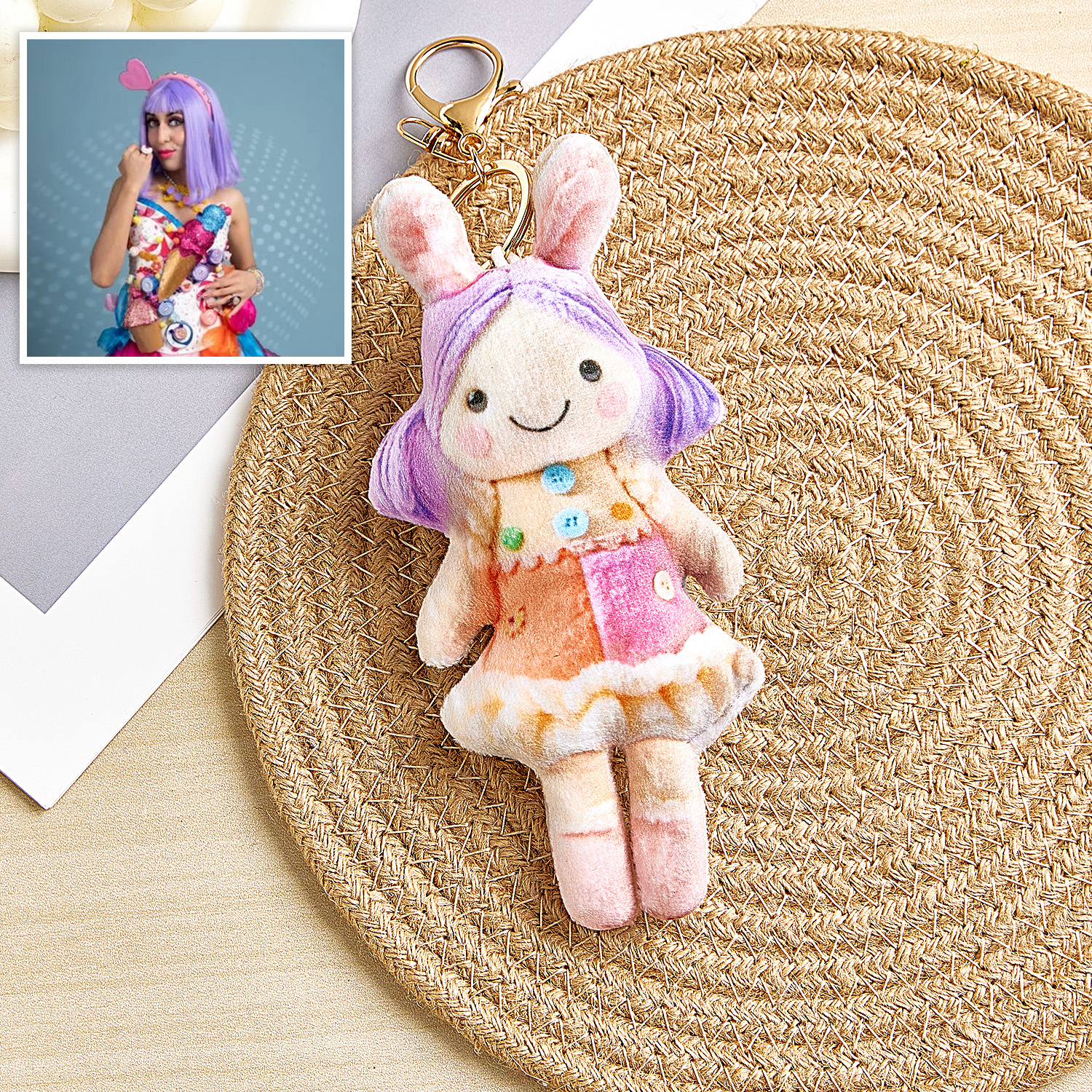 Portachiavi Con Bambola Di Peluche Con Foto Personalizzata Mini Me, Portachiavi Con Peluche, Regali Di Compleanno - soufeelit