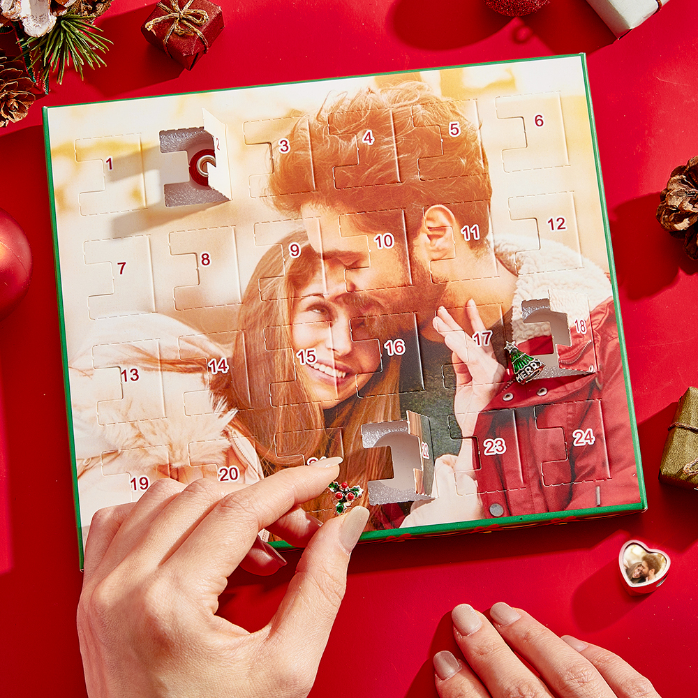 Gioielli Con Foto Personalizzati, Calendario Dell'avvento, Ciondolo Con Foto, Braccialetto Con Scatola Cieca A Sorpresa Natalizia, Braccialetto Con Scatola Regalo Con Conto Alla Rovescia Per 24 Calendari