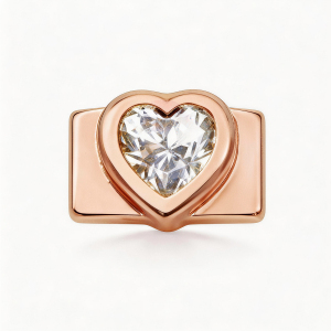 Grande Ciondolo A Forma Di Cuore Con Diamante - Oro Rosa