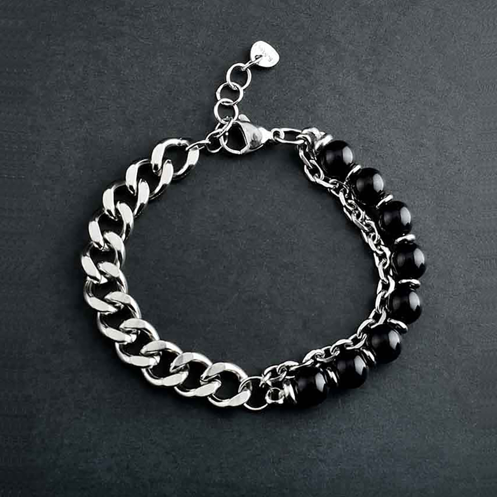 Bracciale Da Uomo Bracciale A Catena Bracciale Con Perline Smerigliate Nere Regalo Per Il Fidanzato - soufeelit