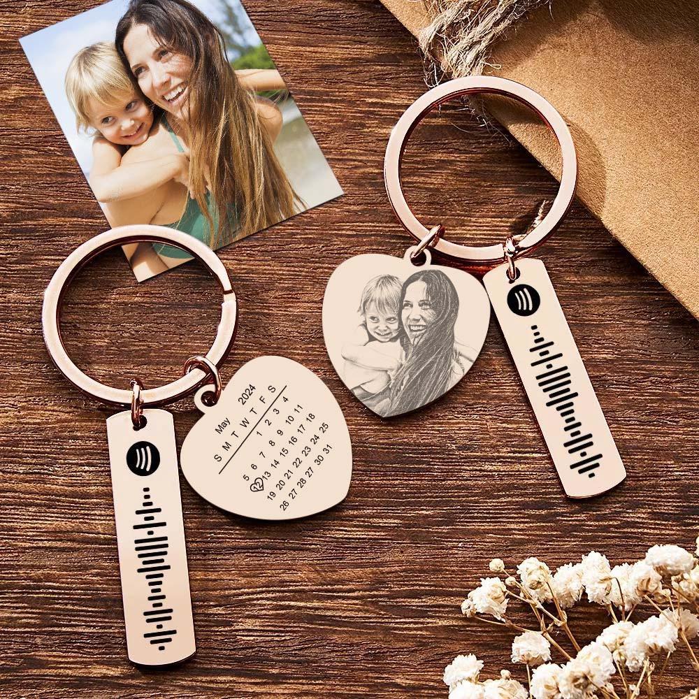 Portachiavi Con Calendario Personalizzato Giorno Speciale Foto Significativa Cuore Forma Quadrata Codice Musicale Portachiavi In ​​metallo Regalo Per La Mamma - soufeelit