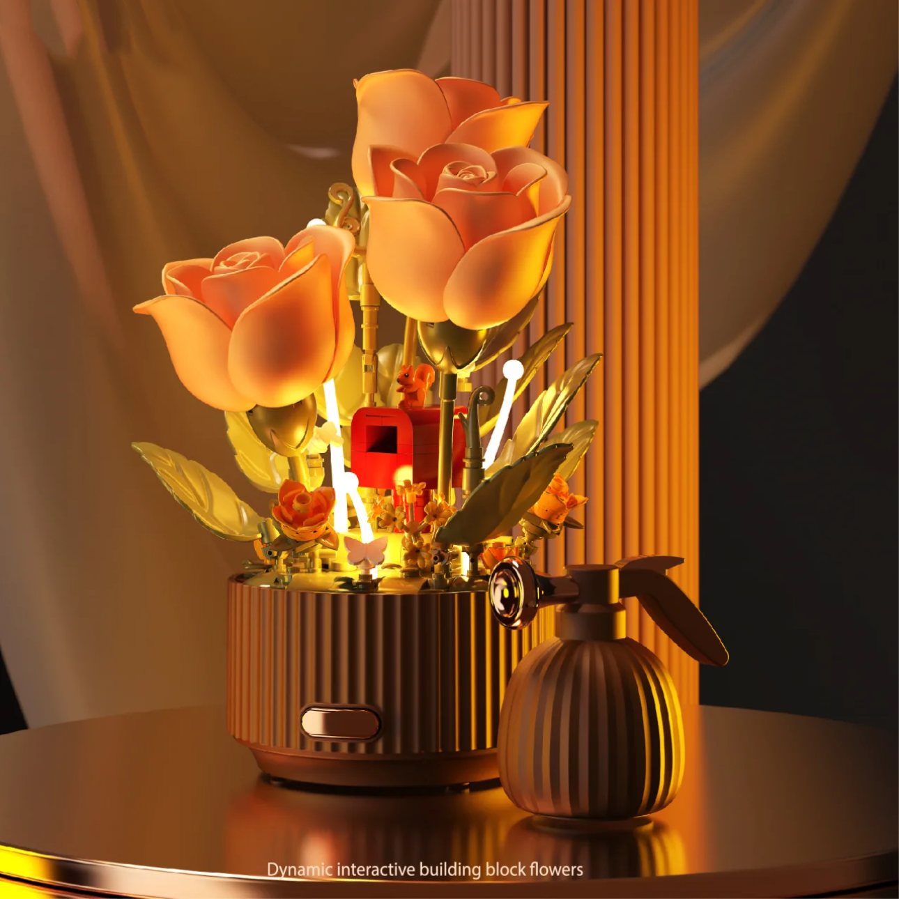 Fiori Dinamici Interattivi Con Blocchi Di Costruzione Con Spruzzatore, Luce Notturna Telecomandata, Regalo Per Lei - soufeelit