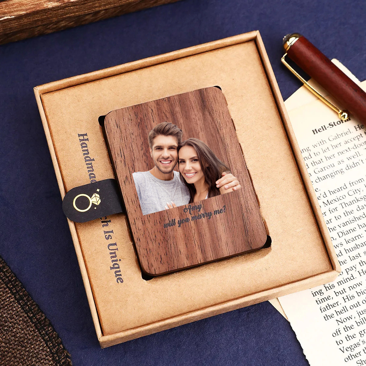 Personalization Jewelry Box Slim Engagement Ring Box Unique Ring Box Wooden Ring Box