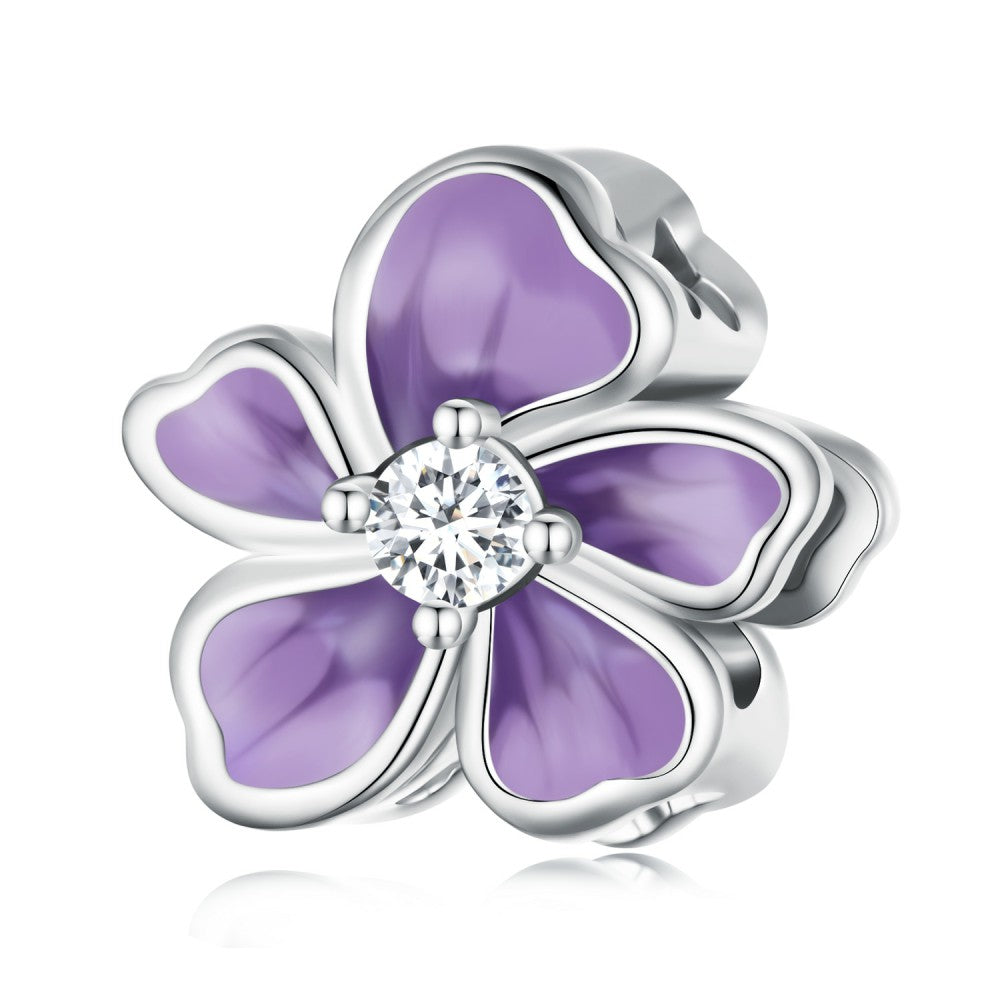 purple flower white zircon charm 925 sterling silver xs2102