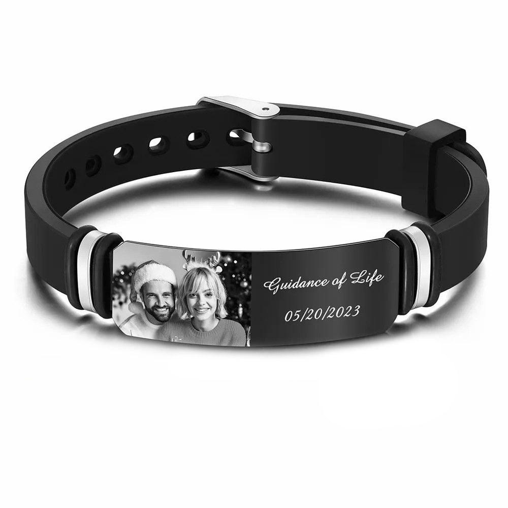 Bracciale Da Uomo Personalizzato Bracciale Con Foto Personalizzata Incisa Regalo Di Natale Perfetto Per Una Coppia Appena Sposata