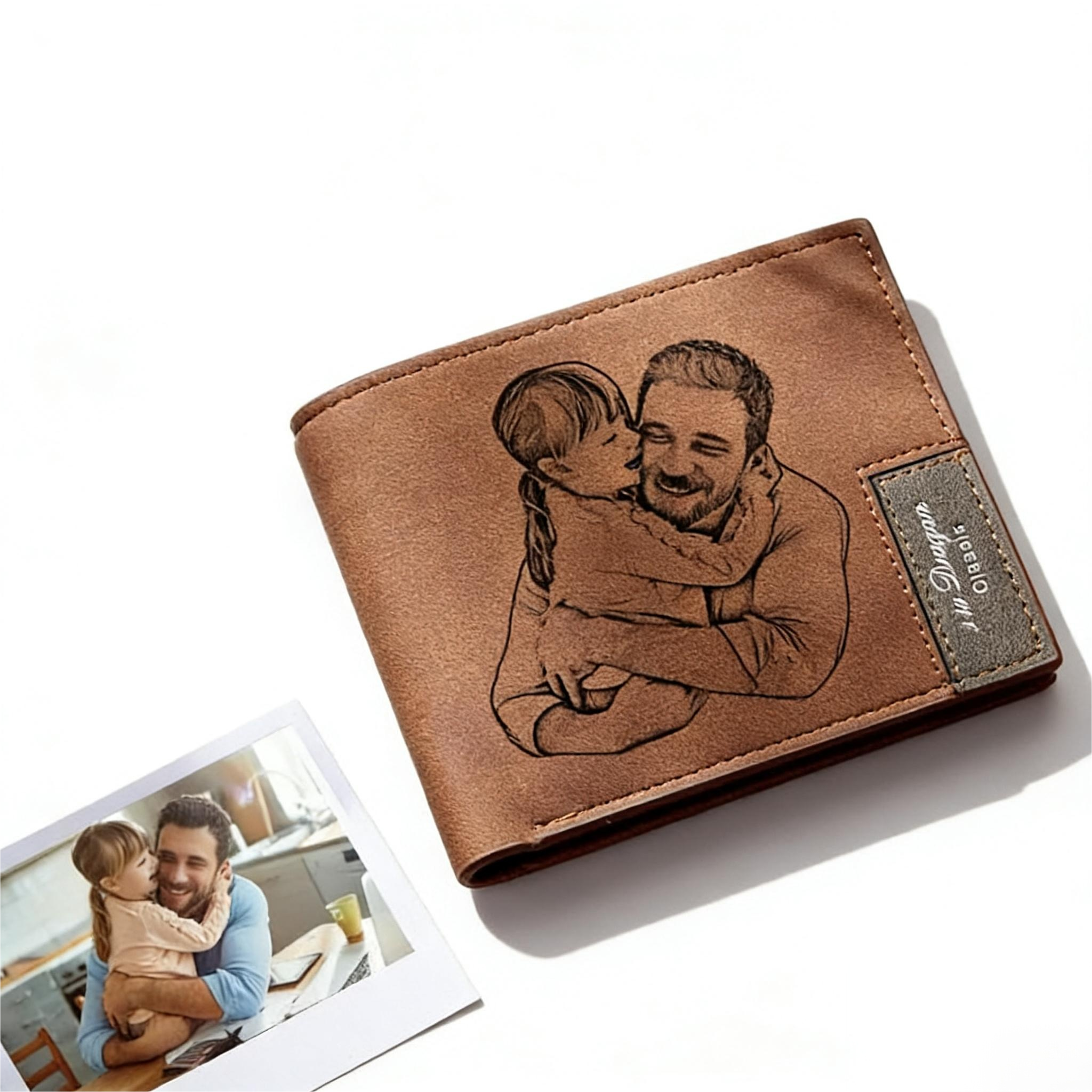 Portafoglio Uomo Personalizzato In Pelle Con Incisione Nome - Regalo Con Protezione RFID - Portafoglio Con Foto E Testo Per Marito, Papà, Fidanzato (Marrone)