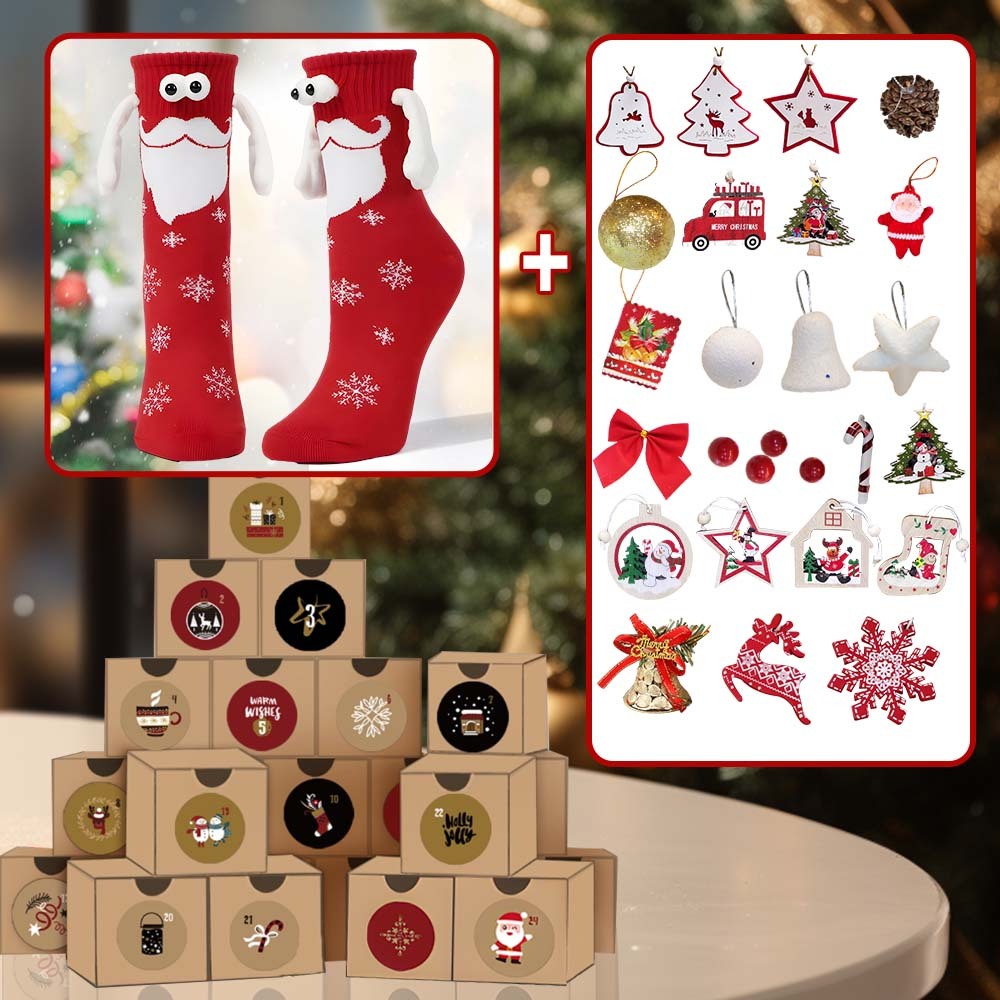 Confezione Regalo Con Calendario Per Il Conto Alla Rovescia Di Natale - 23 Ornamenti Natalizi + 1 Calzino Magnetico/calza Di Natale - soufeelit