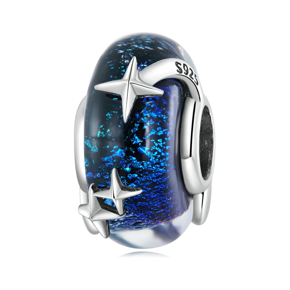 starry sky glass smoke blue glass charm 925 sterling silver xs2095
