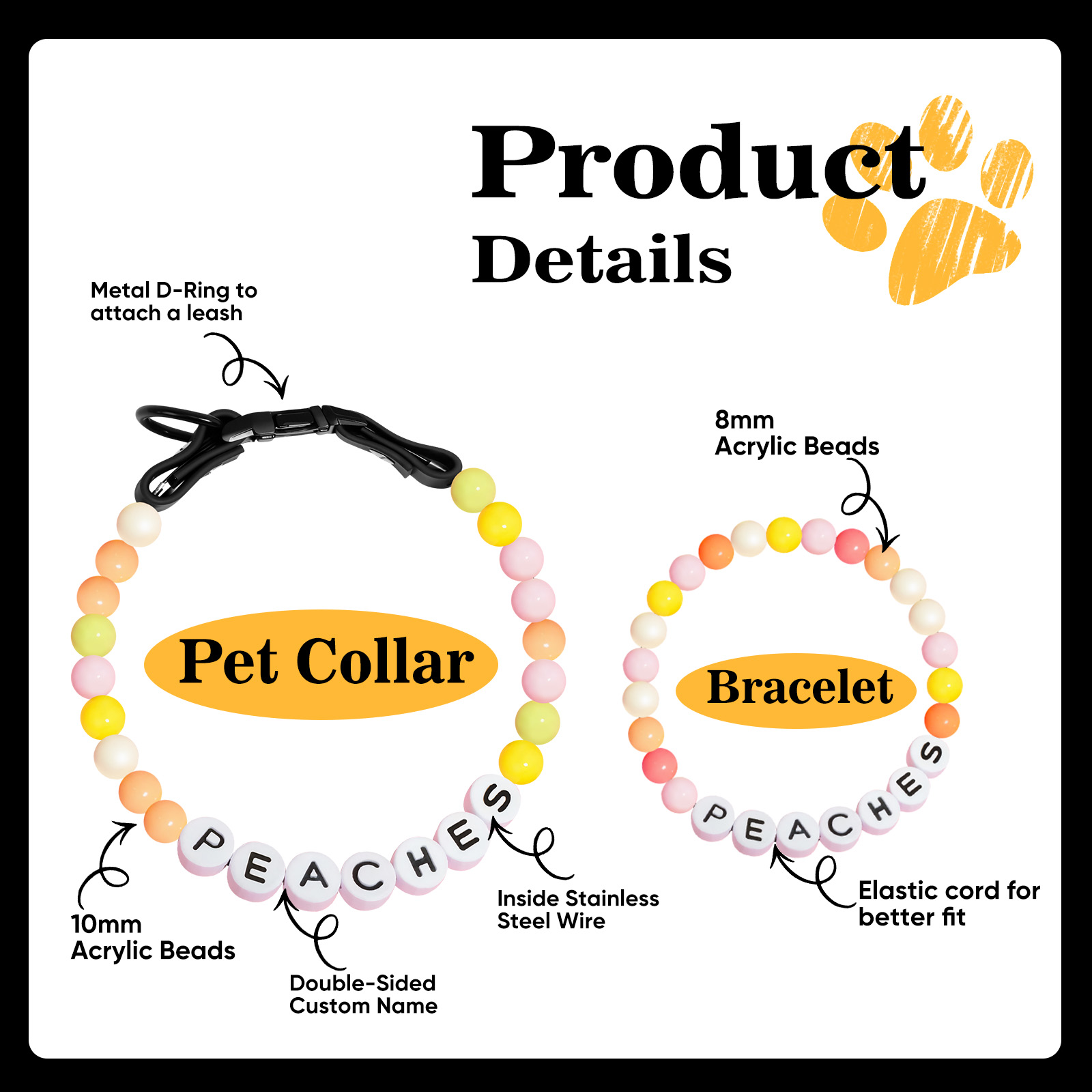 Collana Con Nome Personalizzato Per Animali Domestici Con Braccialetto Abbinato In Omaggio.