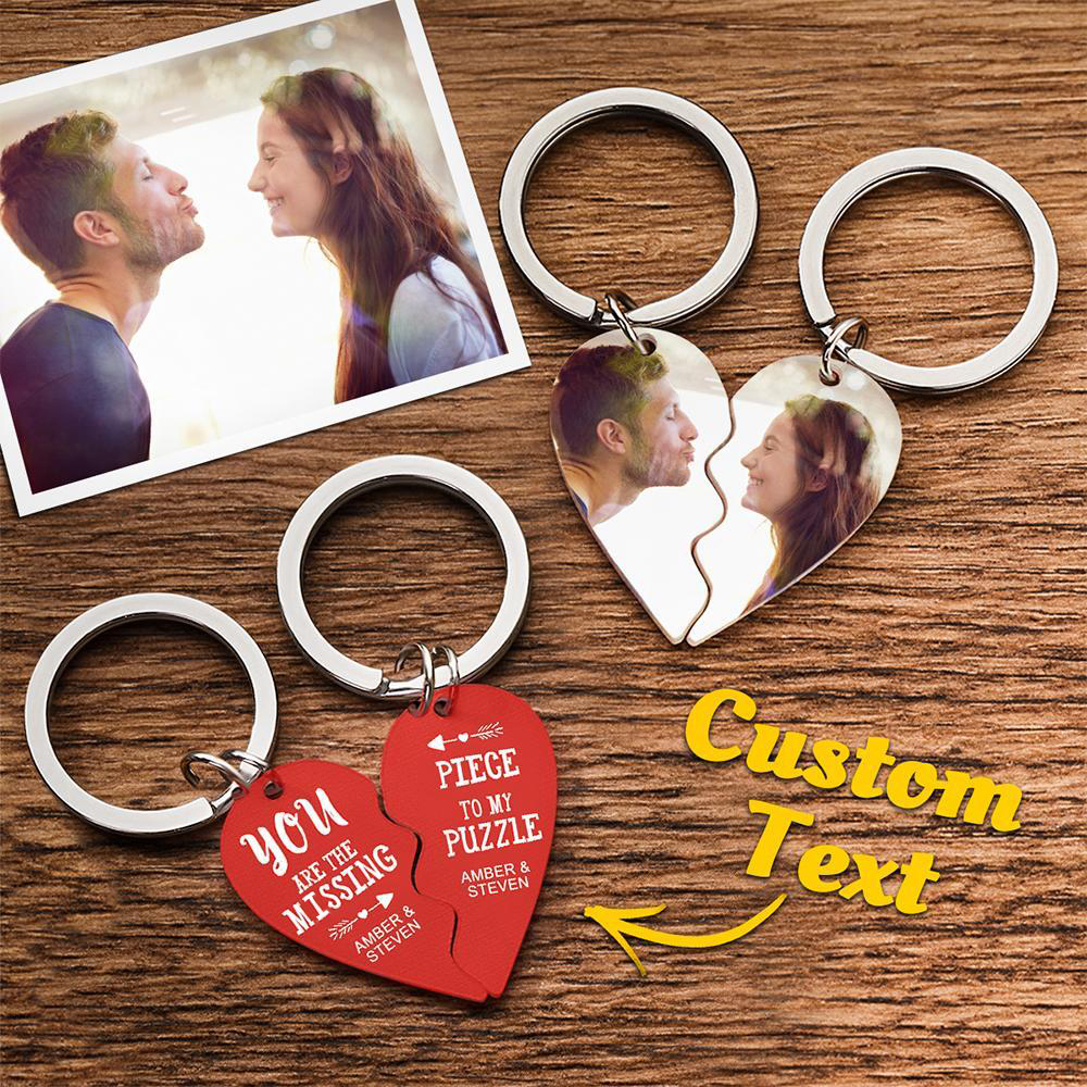 Portachiavi con foto personalizzata con incisione Il pezzo mancante Portachiavi con cuore spezzato personalizzato
