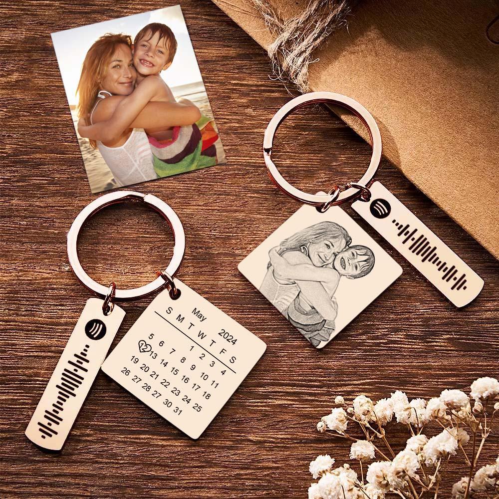 Portachiavi Con Calendario Personalizzato Giorno Speciale Foto Significativa Cuore Forma Quadrata Codice Musicale Portachiavi In metallo Regalo Per La Mamma - soufeelit