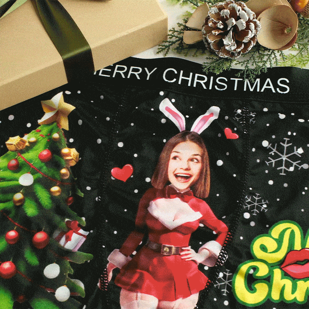 Boxer Con Foto Personalizzato Santa Bunny Girl Face Intimo Coppia Regali Regalo Di Natale Vista Ar