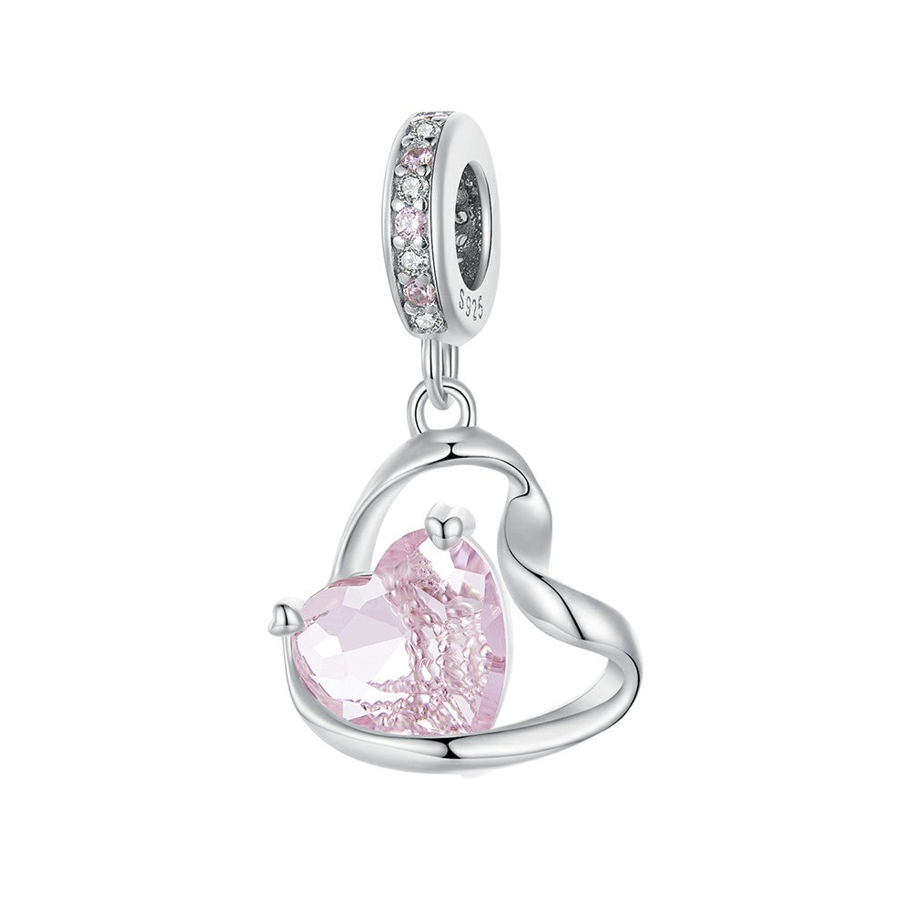 heart shaped ribbon dangle charm 925 sterling silver yb2251