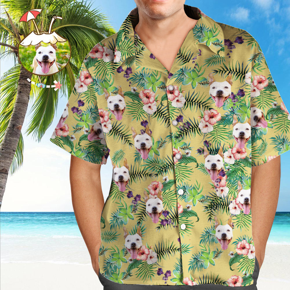 Camicia Hawaiana Personalizzata Con Faccia Di Cane Camicia Tropicale Personalizzata Camicia Hawaiana Personalizzata