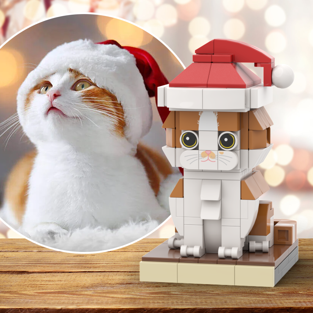 Gatto Di Natale Con Cappello Corpo Completamente Personalizzabile 1 Gatto Foto Personalizzata Di Gatto Di Natale Custombrick Figure Blocco Di Piccole Particelle Solo Gatto Personalizzato - soufeelit