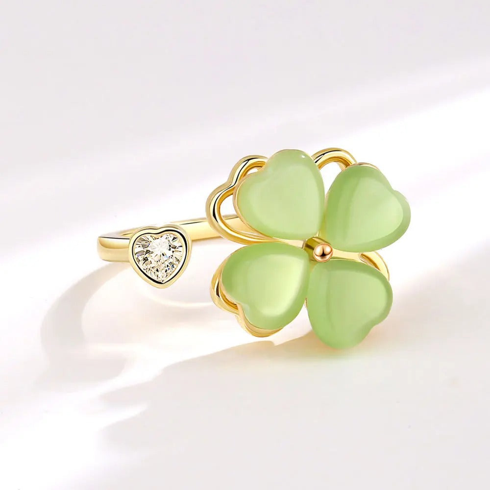 Anello Con Filatore Fidget, Quadrifoglio, Amore, Ansia, Preoccupazione, Occhio Di Gatto - soufeelit
