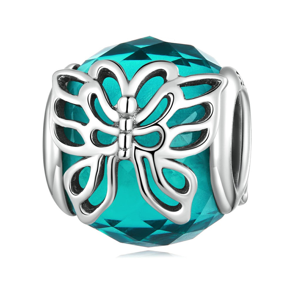 butterfly glass lake green glass charm 925 sterling silver xs2094