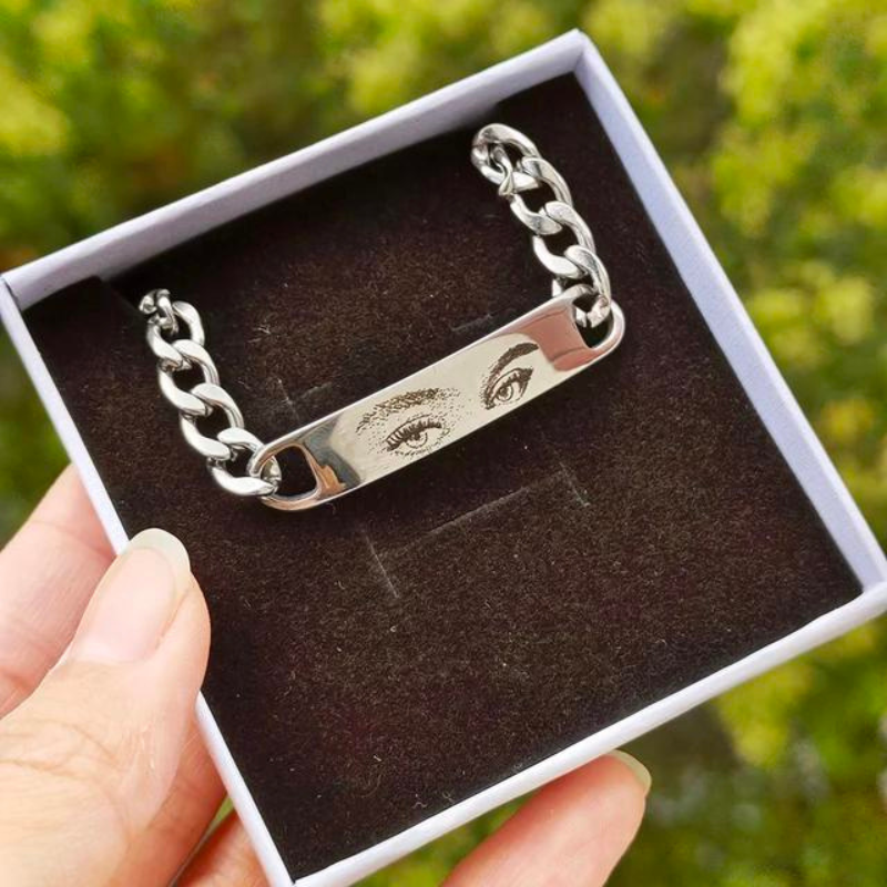 Bracciale Per Coppia Con Foto Di Occhi Personalizzati Con Incisione Laser In Acciaio Inossidabile - soufeelit