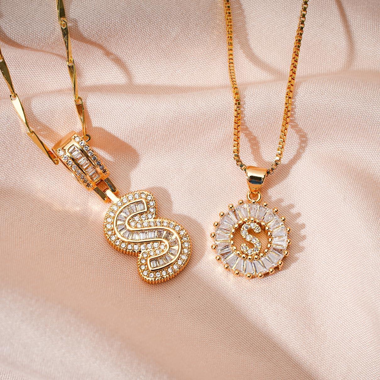 Collana Con Lettera Placcata In Oro 14k, Collane Delicate E Scintillanti, Collana Con Nome Personalizzato, Ciondolo A Cerchio Rotondo Personalizzato, Lettere In Zirconia, Gioielli In Cristallo, Regali Per Le Donne - soufeelit