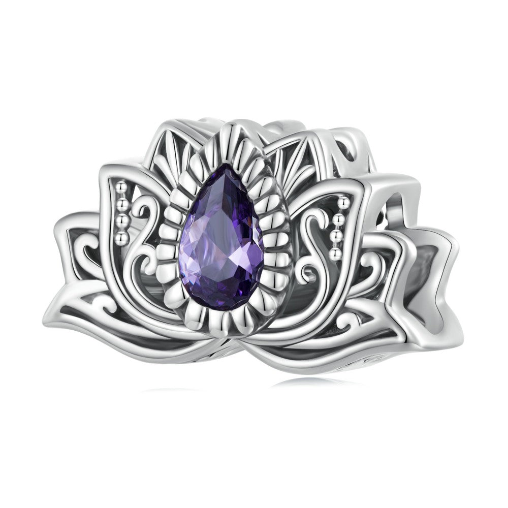 lotus purple zircon charm 925 sterling silver xs2116