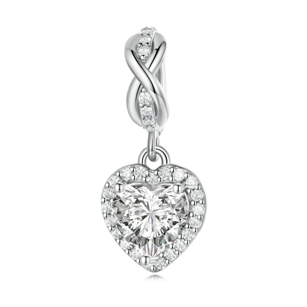 shining heart dangle charm 925 sterling silver yb2460