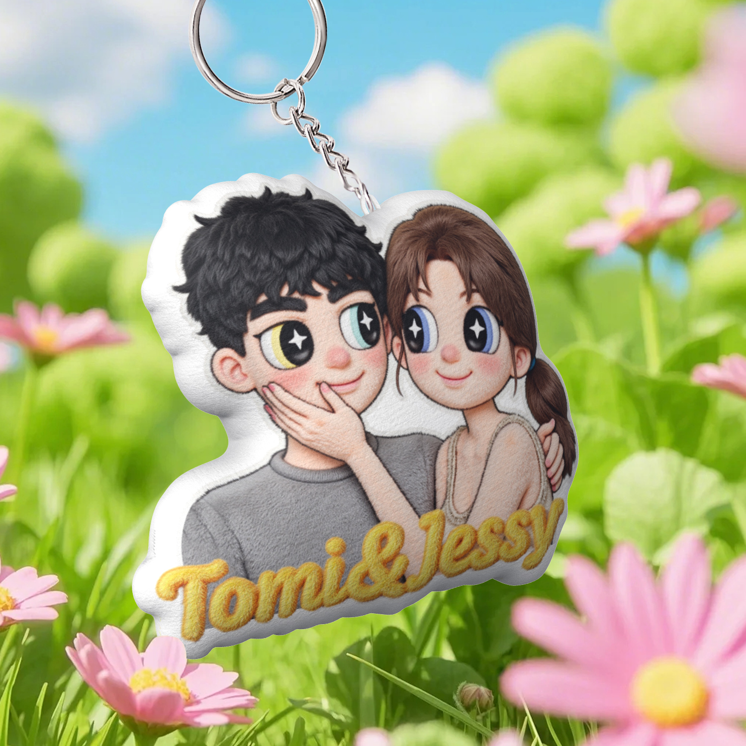 Portachiavi Con Ritratti Personalizzati, Portachiavi Con Foto Personalizzata E Nome, Portachiavi Con Bambola Mini Me, Regali Per Coppia - soufeelit