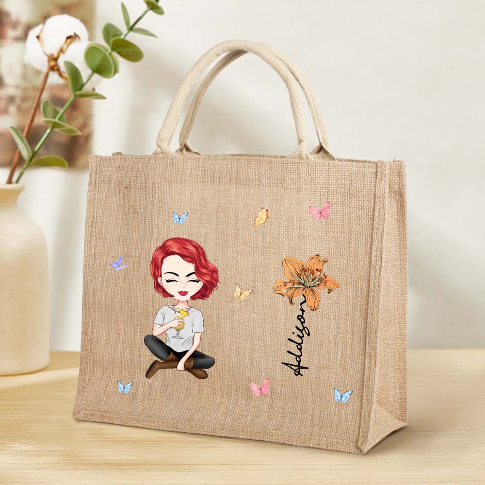Borsa Tote In Juta Personalizzata Con Nome E Motivo Floreale Per La Nascita Di Una Donna O Una Ragazza, Ideale Come Regalo Di Nozze O Compleanno. - soufeelit