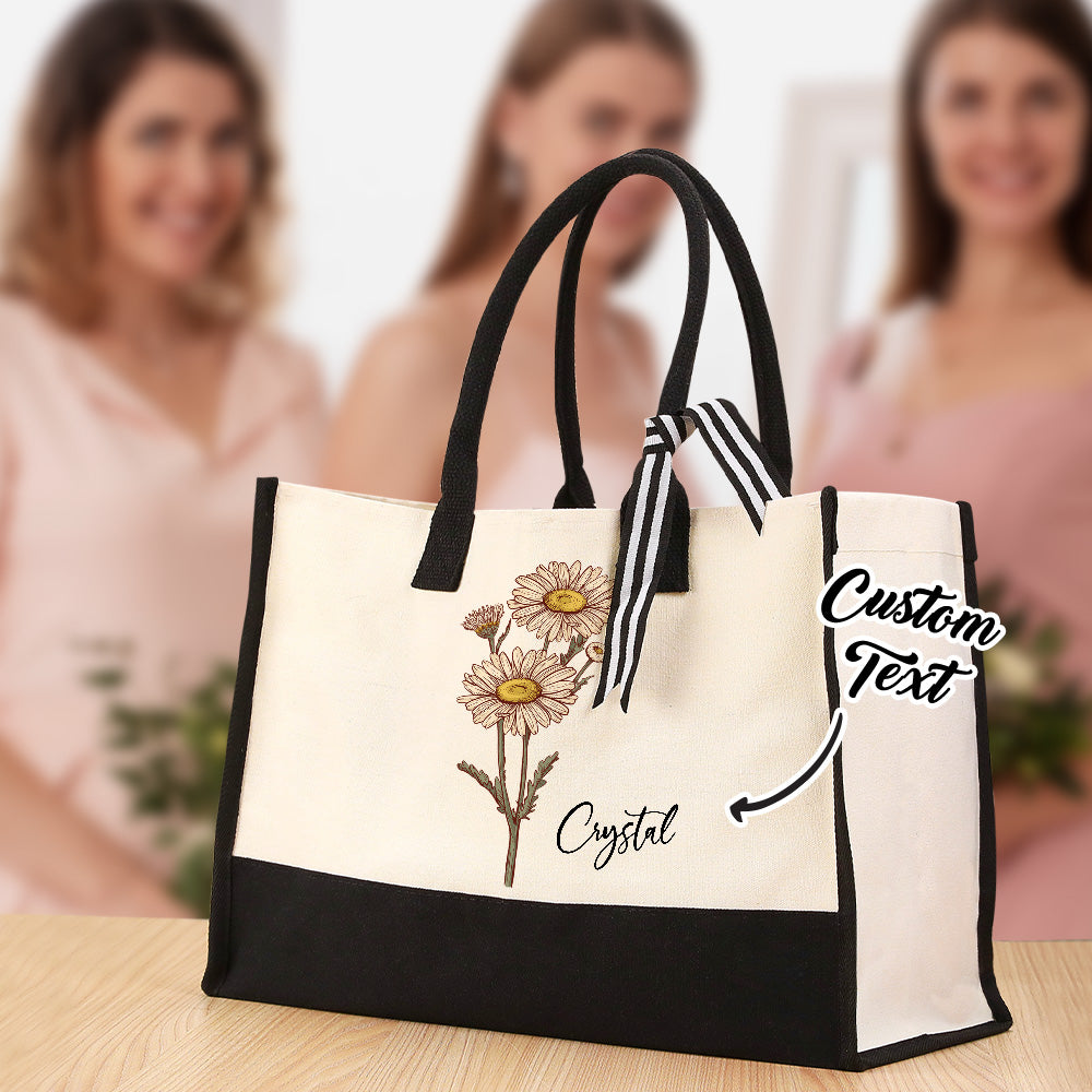 Borsa Da Spiaggia In Tela Con Fiori Di Nascita Personalizzata, Borsa Da Spiaggia Di Grande Capacità, Regalo Per Lei - soufeelit