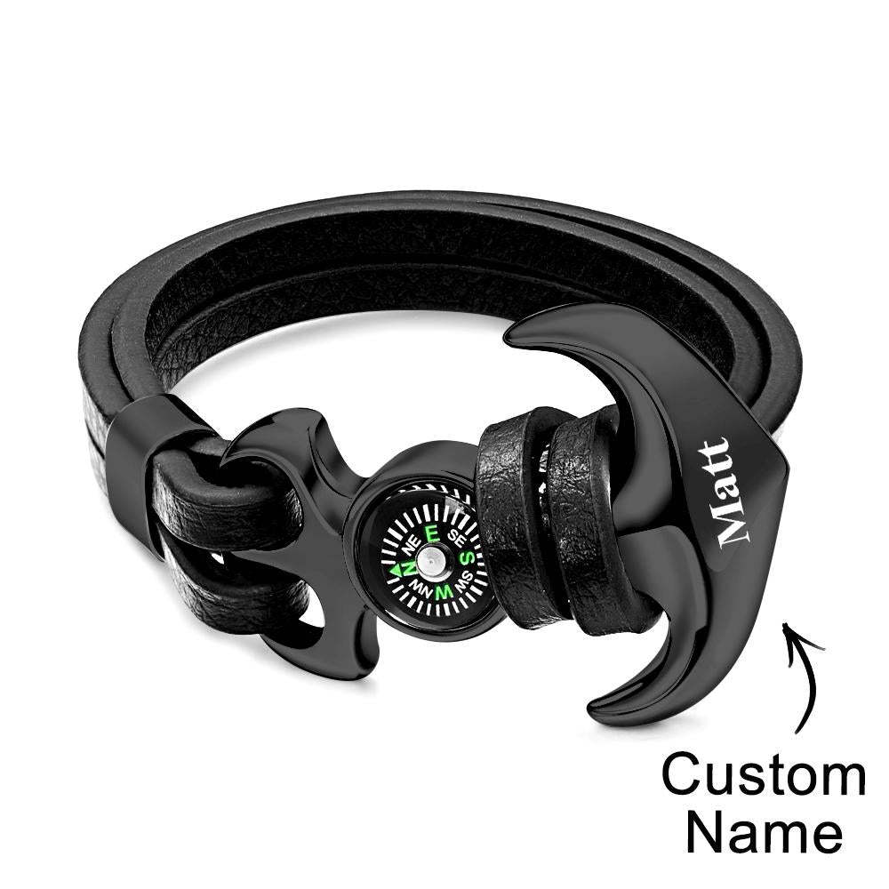 Bracciale Con Nome Personalizzato Ancoraggio Creativo Bussola Per Sport All'aria Aperta In Pelle - soufeelit