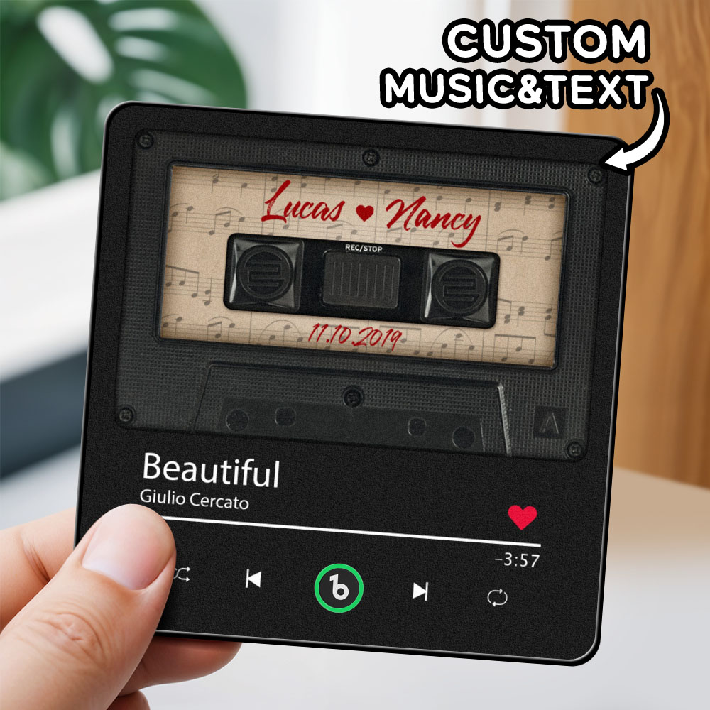 Magnete Per Frigorifero Musicale Personalizzato, Magnete Per Frigorifero Con Musicassetta Nera Retrò, Nuovo Adesivo Fotografico Da Parete Con Aggiornamento 4.0, Movimento Musicale Che Può Essere Riprodotto, Regalo Per Coppia - soufeelit