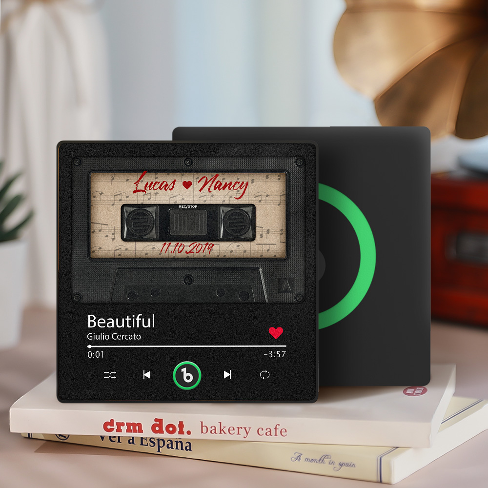 Magnete Per Frigorifero Musicale Personalizzato, Magnete Per Frigorifero Con Musicassetta Nera Retrò, Nuovo Adesivo Fotografico Da Parete Con Aggiornamento 4.0, Movimento Musicale Che Può Essere Riprodotto, Regalo Per Coppia - soufeelit