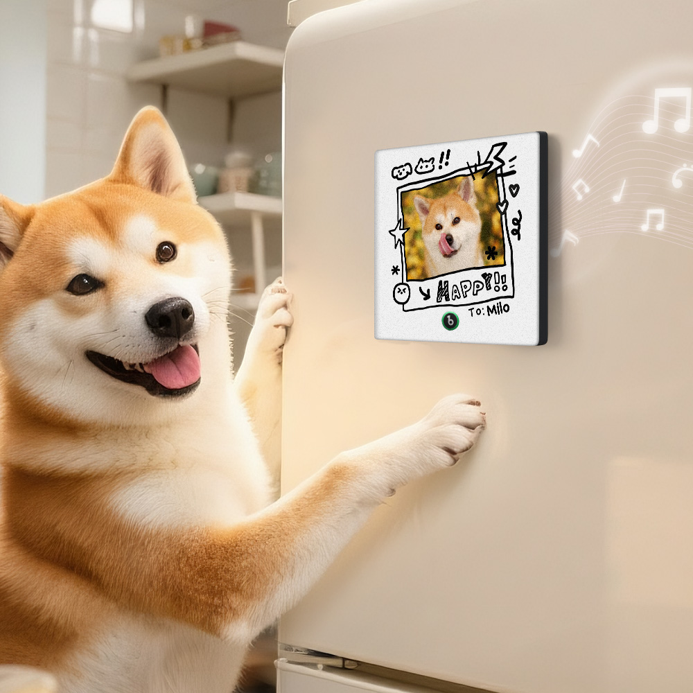 Magnete Da Frigorifero Con Foto E Nome Personalizzati, Cornice In Stile Graffiti, Adesivo Fotografico Da Parete Con Musica, Movimento Musicale Riproducibile, Regali Per Gli Amanti Degli Animali. - soufeelit